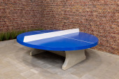 Table de ping-pong ronde en béton, bleue, de 260 cm de diamètre