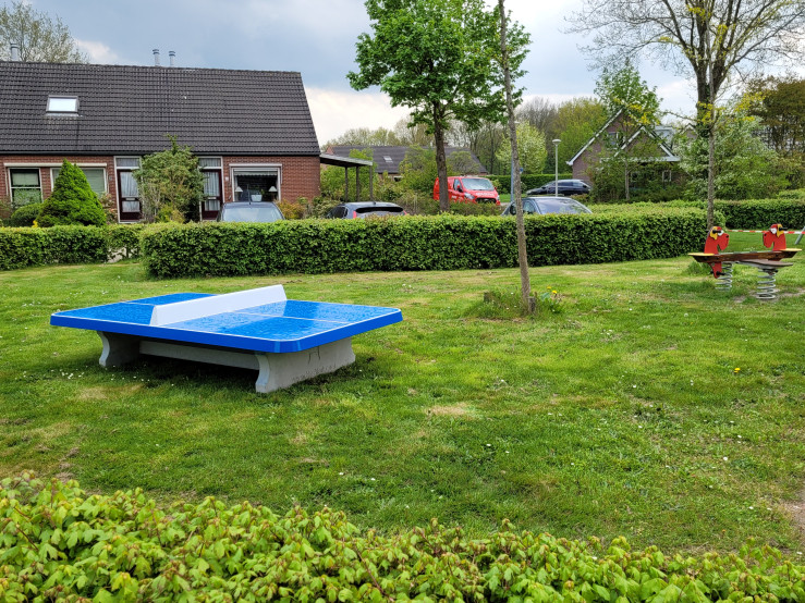 Table de ping pong basse bleu, angles arrondis